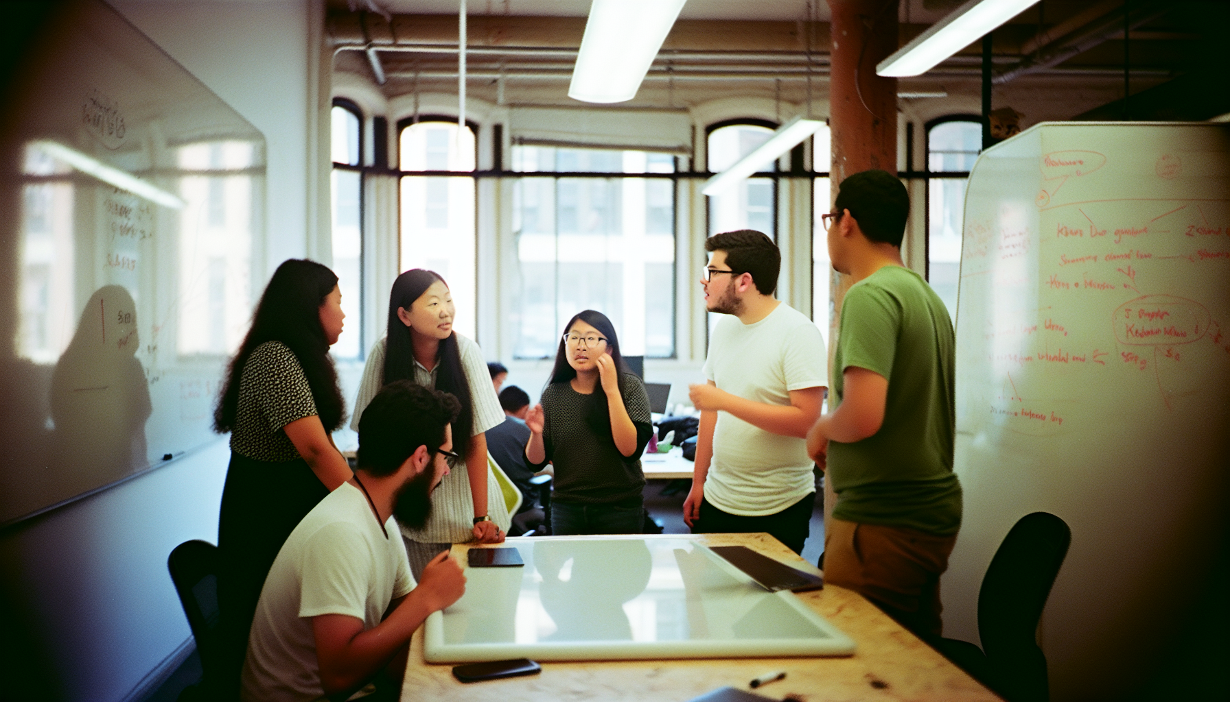 International interns collaborating in a company office